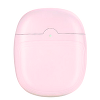 Pink electric nail clipper case front view with LED indicator on a white background