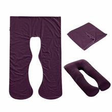 Load image into Gallery viewer, Dark purple Full Body Pillow Case flat lay, folded and fitted views