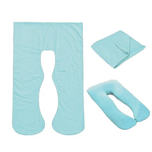 Load image into Gallery viewer, Aqua blue Full Body Pillow Case flat lay, folded and fitted views