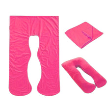 Load image into Gallery viewer, Hot pink Full Body Pillow Case flat lay, folded and fitted views