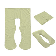 Load image into Gallery viewer, Pistachio green Full Body Pillow Case flat lay, folded and fitted views