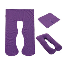 Load image into Gallery viewer, Purple Full Body Pillow Case flat lay, folded and fitted views