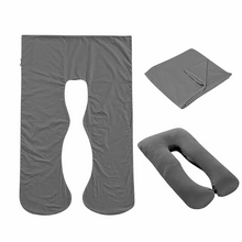 Load image into Gallery viewer, Dark grey Full Body Pillow Case flat lay, folded and fitted views