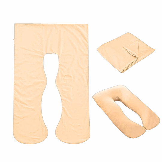 Cream peach Full Body Pillow Case flat lay, folded and fitted views