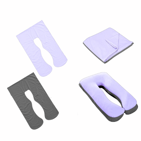 Lilac and grey two-tone Full Body Pillow Case flat and fitted views