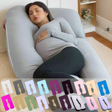 Load image into Gallery viewer, Pregnant woman resting on grey Full Body Pillow Case with colour swatch grid below