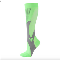 Single neon green grey LegEase Compression Sock side profile on white background
