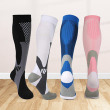 Load image into Gallery viewer, Four LegEase Compression Socks in black, white, blue and pink side by side