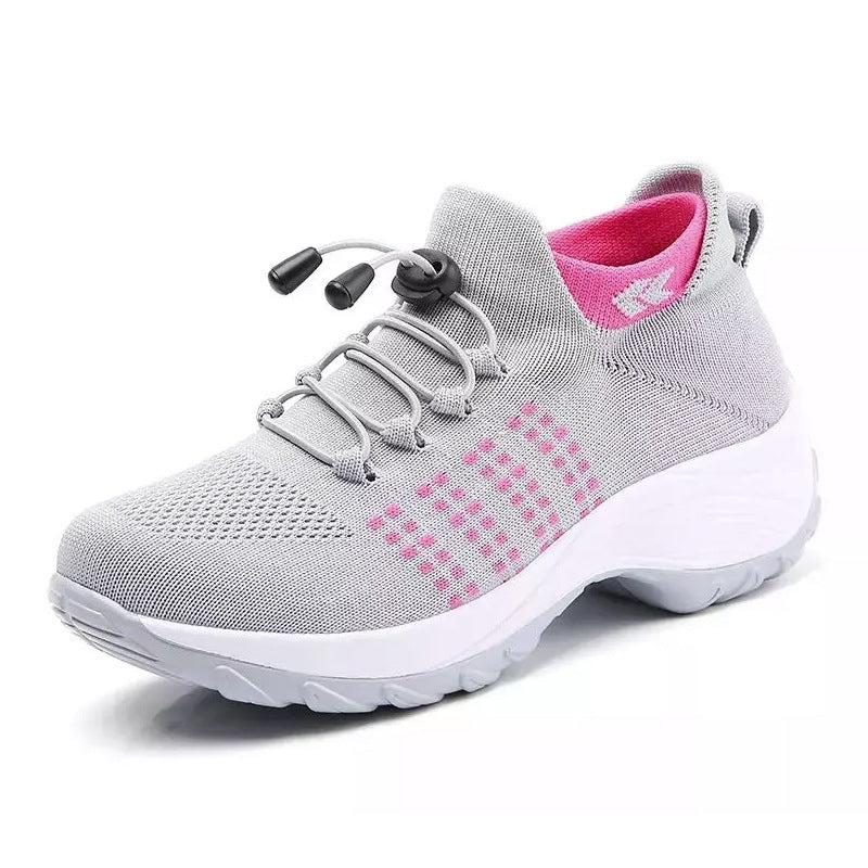 Grey and pink Orthopaedic Comfort Shoes for Women three-quarter view white background