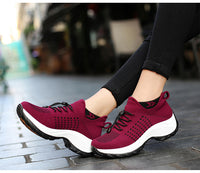 Burgundy Orthopaedic Comfort Shoes for Women worn on cobblestone street