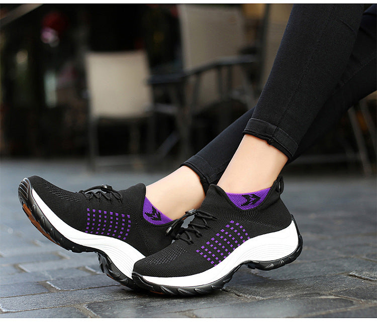 Black purple Orthopaedic Comfort Shoes for Women side view on pavement