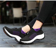 Load image into Gallery viewer, Black purple Orthopaedic Comfort Shoes for Women side view on pavement