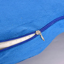 Load image into Gallery viewer, Close-up of blue coccyx cushion zip opening revealing white memory foam interior