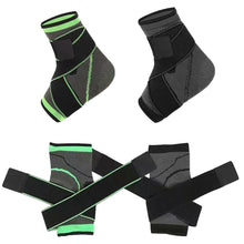 Load image into Gallery viewer, Four Compression Ankle Sleeves showing green and grey colour variants with straps