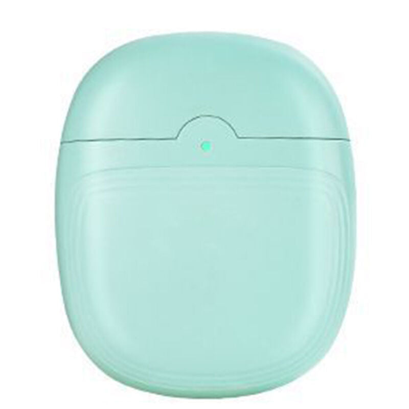 Mint green electric nail clipper case front view with LED indicator light on white background