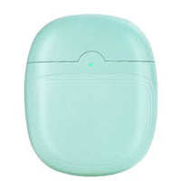 Mint green electric nail clipper case front view with LED indicator light on white background