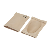 Two beige Foot Arch Support Sleeves angled view one showing internal oval gel pad