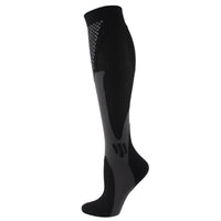 Single black grey LegEase Compression Sock side profile on white background