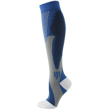 Load image into Gallery viewer, Single blue grey LegEase Compression Sock side profile on white background