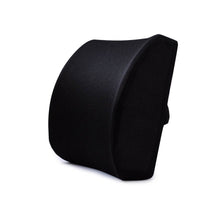 Black mesh memory foam lumbar support cushion shown at a front angle on white background