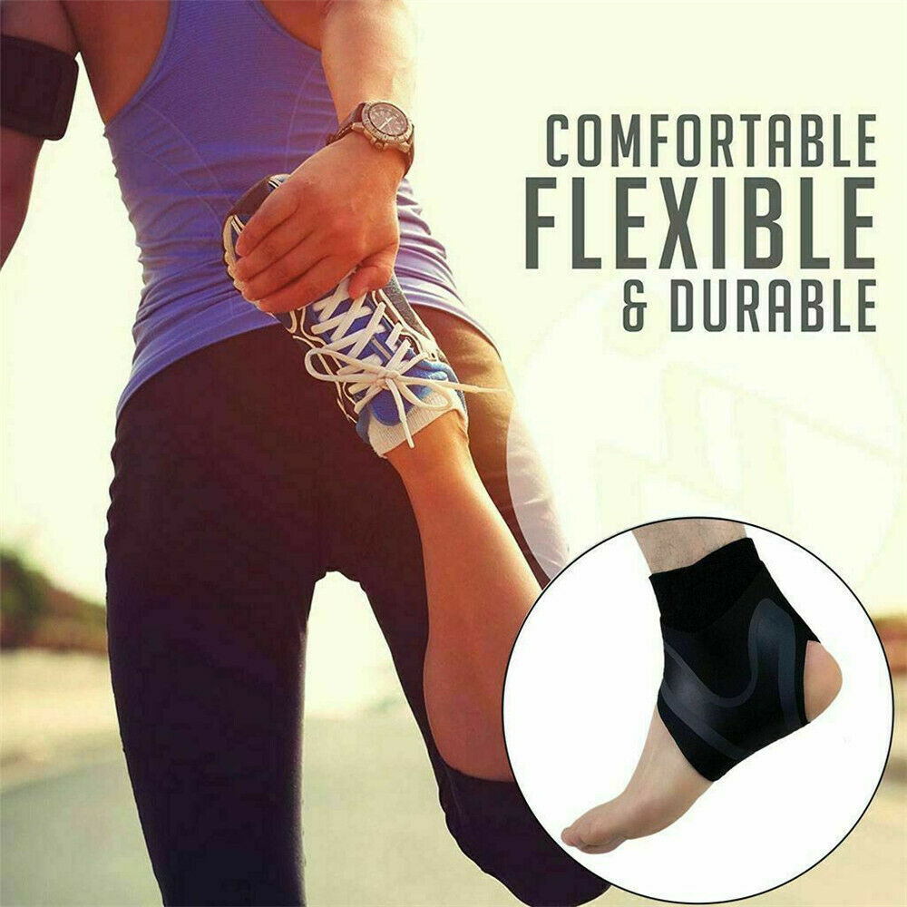 Female runner stretching outdoors with Plantar X Wrap inset and comfortable flexible durable text