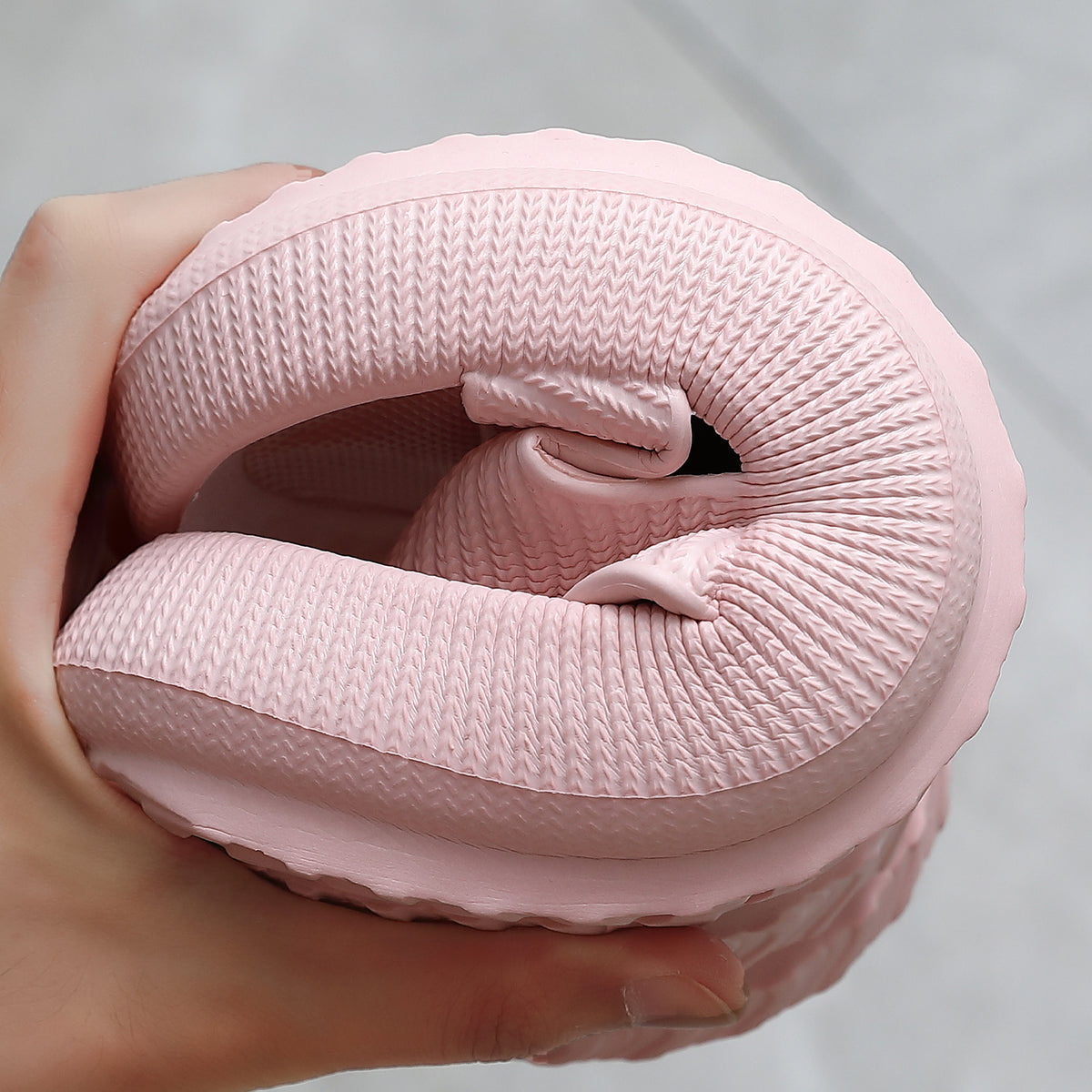 Pink Cloud Slide bent into circle demonstrating flexible foam material