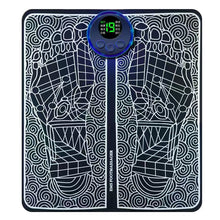Load image into Gallery viewer, EMS Foot Massage Mat flat lay showing black patterned surface and illuminated LCD controller
