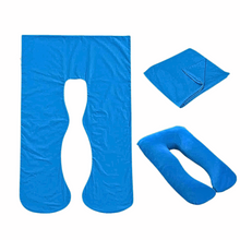Load image into Gallery viewer, Bright blue Full Body Pillow Case flat lay, folded and fitted views
