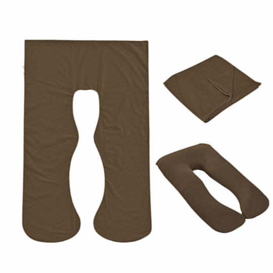Brown Full Body Pillow Case flat lay, folded and fitted views