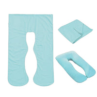 Aqua blue Full Body Pillow Case flat lay, folded and fitted views