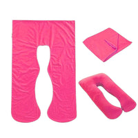 Hot pink Full Body Pillow Case flat lay, folded and fitted views