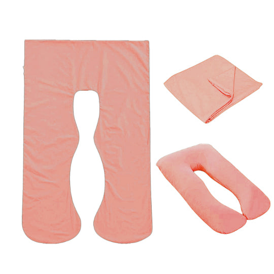 Light pink Full Body Pillow Case flat lay, folded and fitted views