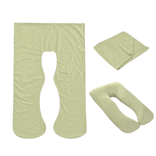 Pistachio green Full Body Pillow Case flat lay, folded and fitted views