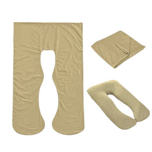 Load image into Gallery viewer, Taupe Full Body Pillow Case flat lay, folded and fitted views
