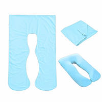 Aqua blue Full Body Pillow Case flat lay, folded and fitted views