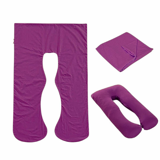 Purple Full Body Pillow Case flat lay, folded and fitted views