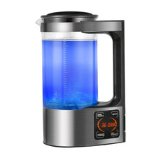Load image into Gallery viewer, Hydrogen water generator jug with blue-lit glass body and digital LED display panel
