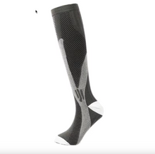 Load image into Gallery viewer, Single dark grey white LegEase Compression Sock side profile on white background
