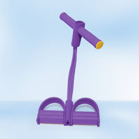 Purple Multifunction Resistance Band with T-bar handle and double foot pedal base, angled front view