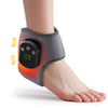 Ankle heating wrap worn on bare foot with orange heat zone overlay and vibration wave icons