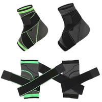 Four Compression Ankle Sleeves showing green and grey colour variants with straps