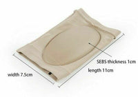 Beige Foot Arch Support Sleeve flat lay with dimensions: width 7.5cm, length 11cm, SEBS pad thickness 1cm