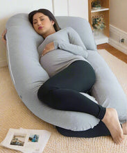 Load image into Gallery viewer, Pregnant woman sleeping on grey Full Body Pillow on living room floor
