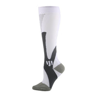 Single white dark grey LegEase Compression Sock side profile on white background