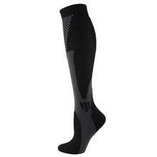 Load image into Gallery viewer, Single black grey LegEase Compression Sock side profile on white background
