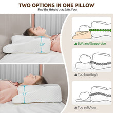 Load image into Gallery viewer, Infographic comparing two pillow height options at 3.9 and 5.1 inches with spine alignment diagrams
