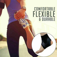 Female runner stretching outdoors with Plantar X Wrap inset and comfortable flexible durable text